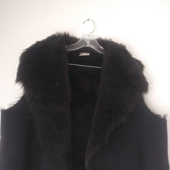 Jennifer Lopez black faux suede faux fur women's size XL vest - Picture 2 of 13